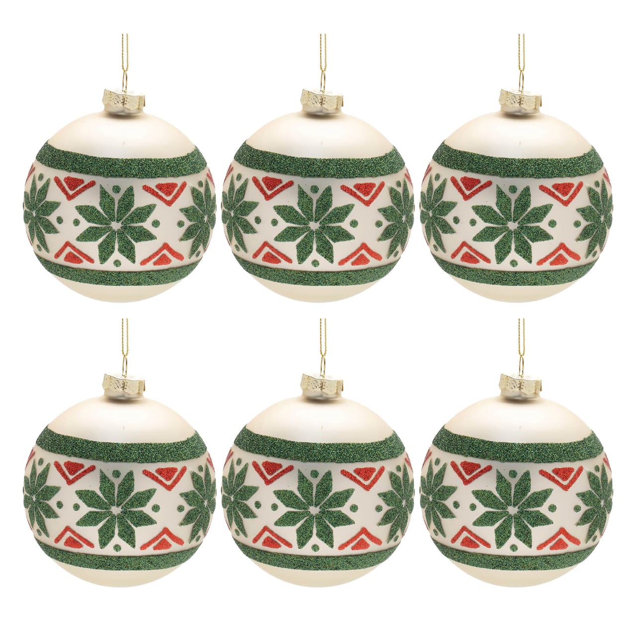 Red and Green Nordic Frosted Glass Ball Ornament Set